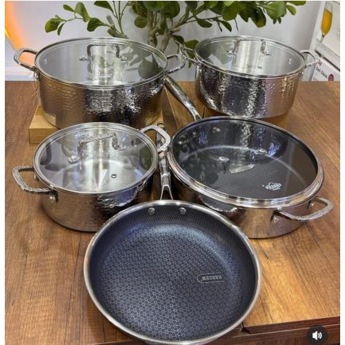  Uakeen Germany Premium 9 Pieces Tri-Ply Stainless Steel Hammered Cookware Set