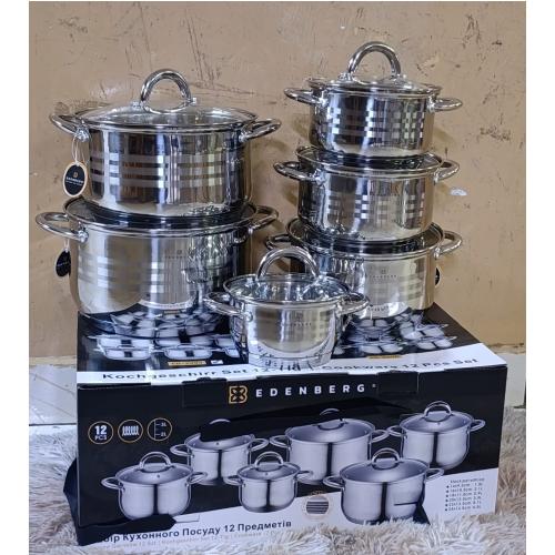 Edenberg 12-Piece Premium Stainless Steel Cookware Set.EB 3999