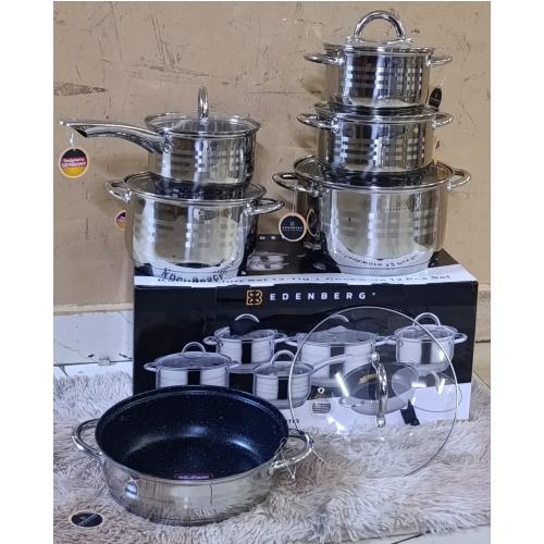 Edenberg Premium 12-Piece Stainless Steel Cookware Set with Tempered Glass Lids & Deep Non-Stick Fry Pan.EB 4042