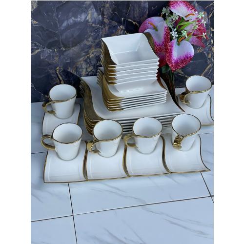 Elegant 30-Piece White and Gold Wavy Dinnerset.